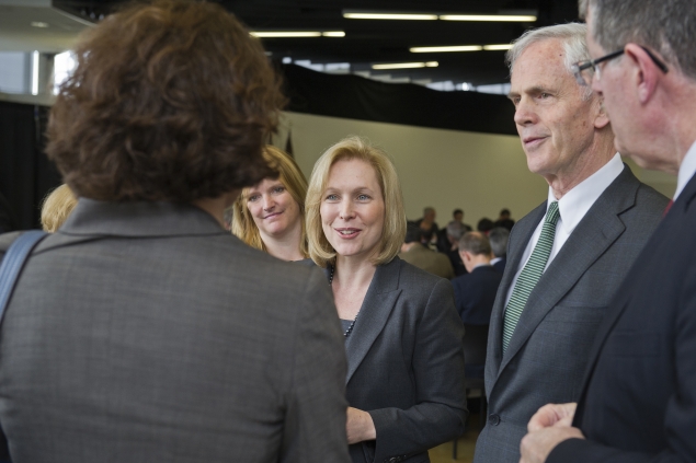 Senator Gillibrand and Secretary Bryson speak with participants in the upstate New York manufacturing summit