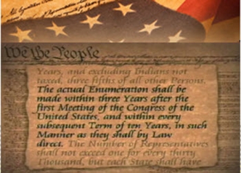 Image of Constitution with Census authorizing phrase, "in such manner as they shall by Law direct"