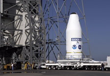 The spacecraft is transported to the launch site on large truck beds. Click for larger image.
