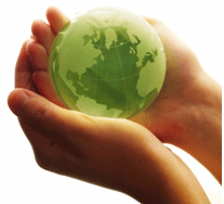 Image of hands holding a green globe
