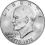 Image shows the front of the Bicentennial dollar coin.