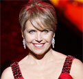 Katie Couric wears a red dress at Mercedes-Benz Fashion Week 2009