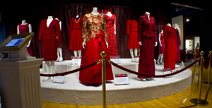 The First Ladies Red Dress Collection on exhibit at the George Bush Presidential Library and Museum at Texas A&M University.