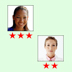 Headshot photos of 3 people, one ranked with 3 stars, one with 2 stars and the last with 1 star and the caption 'YOU MOVED UP!' near the bottom.