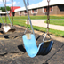 Photo of empty swings outside an elementary school.