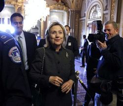 Date: 12/22/2010 Location: Washington, DC Description: Secretary of State Hillary Rodham Clinton leaves after the vote on the New START Treaty, Wednesday, Dec. 22, 2010, on Capitol Hill. © AP Photo/Alex Brandon