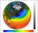 Global map showing simulation of one month of 20th century climate.