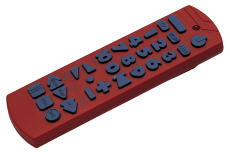 Photograph of a red remote control