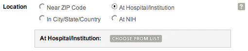 Location search by hospital/institution