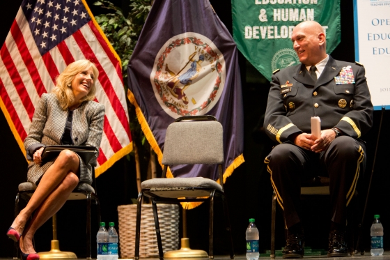 Dr. Jill Biden and Chief of Staff of the Army General Ray Odierno laugh during a Joining Forces event (October 3, 2012)