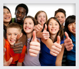 Teens cheering with thumbs up