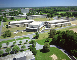 Aerial view of NIST Gaithersburg campus buildings
