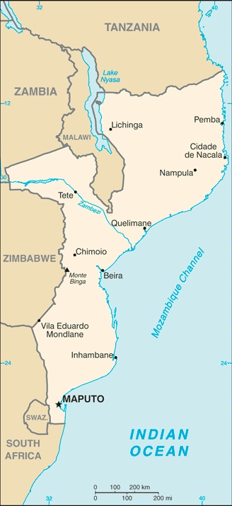 Date: 02/10/2012 Description: map of Mozambique © CIA World Factbook