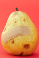 Pear with a bandaid