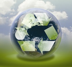 Picture of earth and recycling symbol