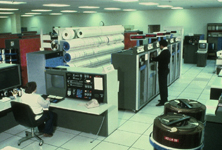 A computer room at the NLM, containing a mainframe computer.