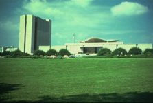 National Library of Medicine complex (Buildings 38 and 38A), looking west from Rockville Pike, Summer.