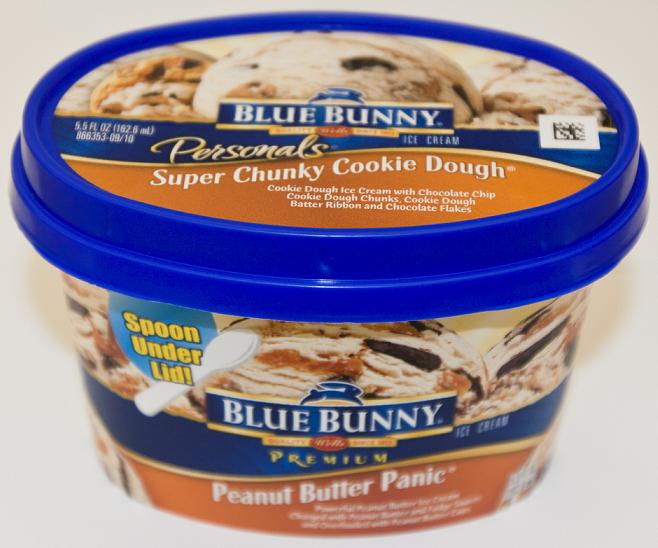 Blue Bunny Personals Super Chunky Cookie Dough Peanut Butter Panic Ice Cream Label.