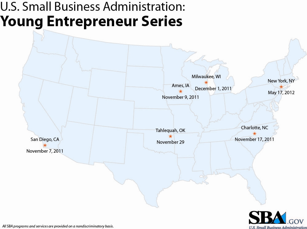 map of Young Entrepreneur Series locations throughout the United States