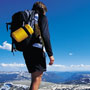 Hiker overlooking mountains