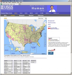 Screenshot of the USGS West Nile Virus website