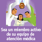 Sea un miembro activo de su equipo de atención médica - 4 people in a team huddle