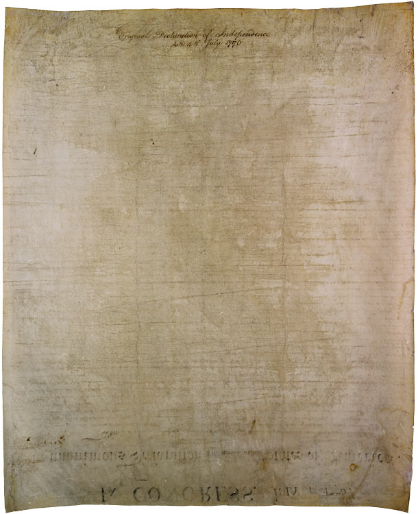 Back of the Declaration of Independence