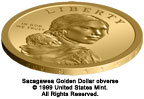 Image shows the edge of a Native American $1 coin, with its incused lettering.