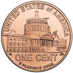 Coin image shows the U.S. Capitol with its unfinished dome, surrounded by the standard one-cent reverse inscriptions.