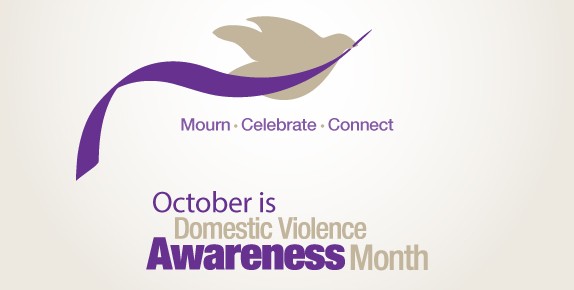 Picture of dove with purple ribbon, text says Mourn, Celebrate, Connect