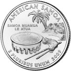 Coin image shows an ava bowl, fly whisk, and rod and a tropical shoreline.