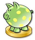 Image shows a piggy bank standing on a large coin.
