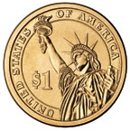 Image shows the back of a Presidential $1 coin.