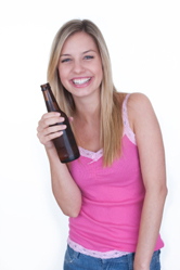 a young college girl holds a beer.
