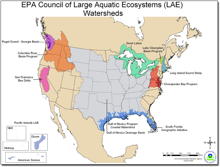 EPA Council of Large Aquatic Ecosystems Watersheds Map