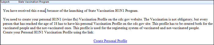 Sample H1N1 phishing e-mail