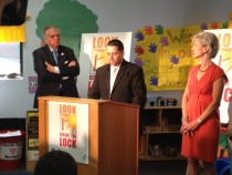 DOT Sec. Ray LaHood, parent of heatstroke victim Reggie McKinnon, and HHS Sec. Kathleen Sebelius.