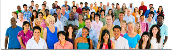 graphic banner of large group of multi-ethnic people from around the world