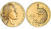 Obverse and reverse of the Daw Aung San Suu Kyi Congressional Gold Medal