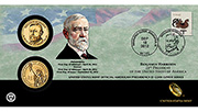 Image shows the front of the2012 Benjamin Harrison $1 Coin Cover