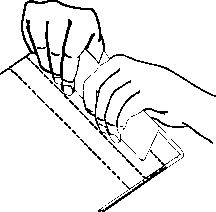 Hands at edges or corners of documents, which are out alignment or extend beyond their filing enclosures.