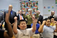 HHS Secretary Sebelius and Congressman John Yarmuth at a Louisville elementary school.