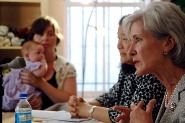 HHS Secretary Sebelius talks about the importance of America’s children with Tina Tchen, Director of the White House Office of Public Engagement. Credit: Photo by Chris Smith – HHS Photographer.