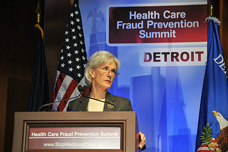 HHS Secretary Sebelius at Fraud Summit. Credit: Photo by Rick Bielaczyc.”