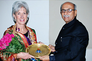 HHS Secretary Sebelius with Dr. Prabhakar Kore, Chancellor of the Karnataka Lingayat University.