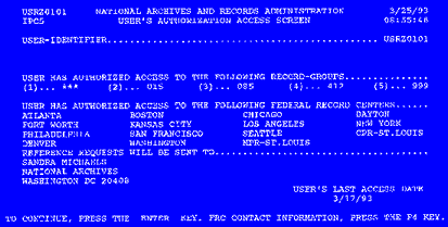 User Authorization Access Screen