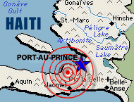 Map of Haiti showing location of January 12, 2010 earthquake