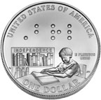 Back of the Louis Braille coin.