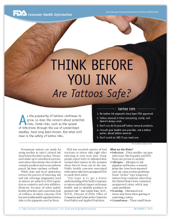PDF Cover image - Think Before You Ink: Are Tattoos Safe? Click on the image to view the PDF