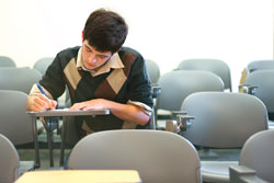 a college student taking a test